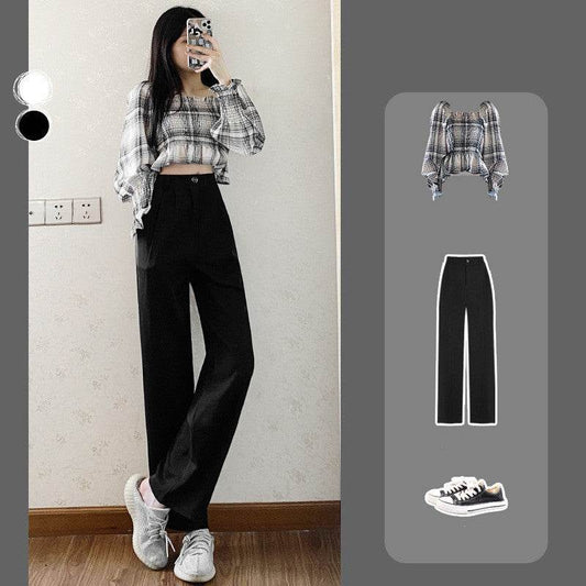 Summer Thin Mopping High Waist Drape Black Wide-leg Trousers - Velora