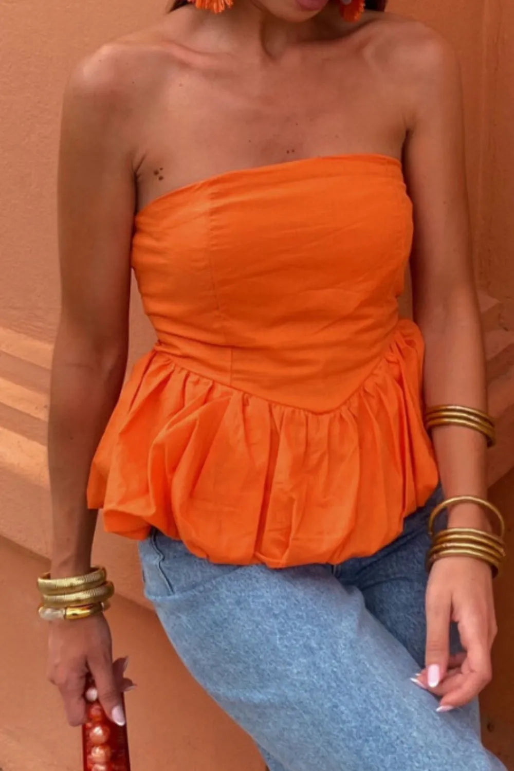 Smocked Back Bubble Hem Tube Top - Velora