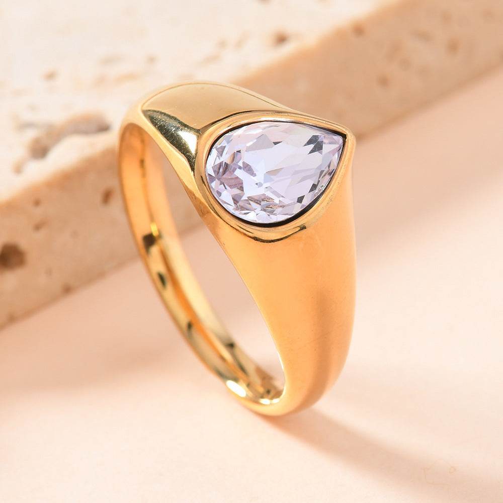 Colorful Rhinestone Rings Fashion Personality Teardrop-shaped Ring For Women Jewelry - Velora