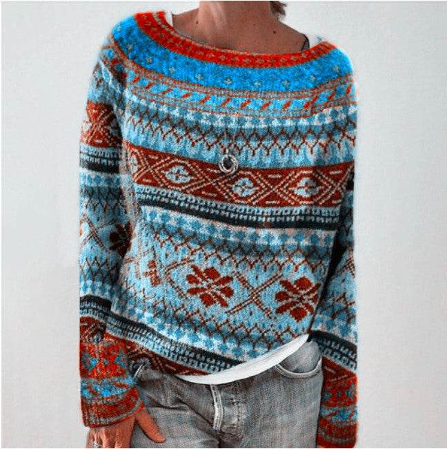 Women's Round-neck Loose Multicolor Fashion Pullover Sweater Casual Women's Clothing Fashion Knit Top Outerwear - Velora