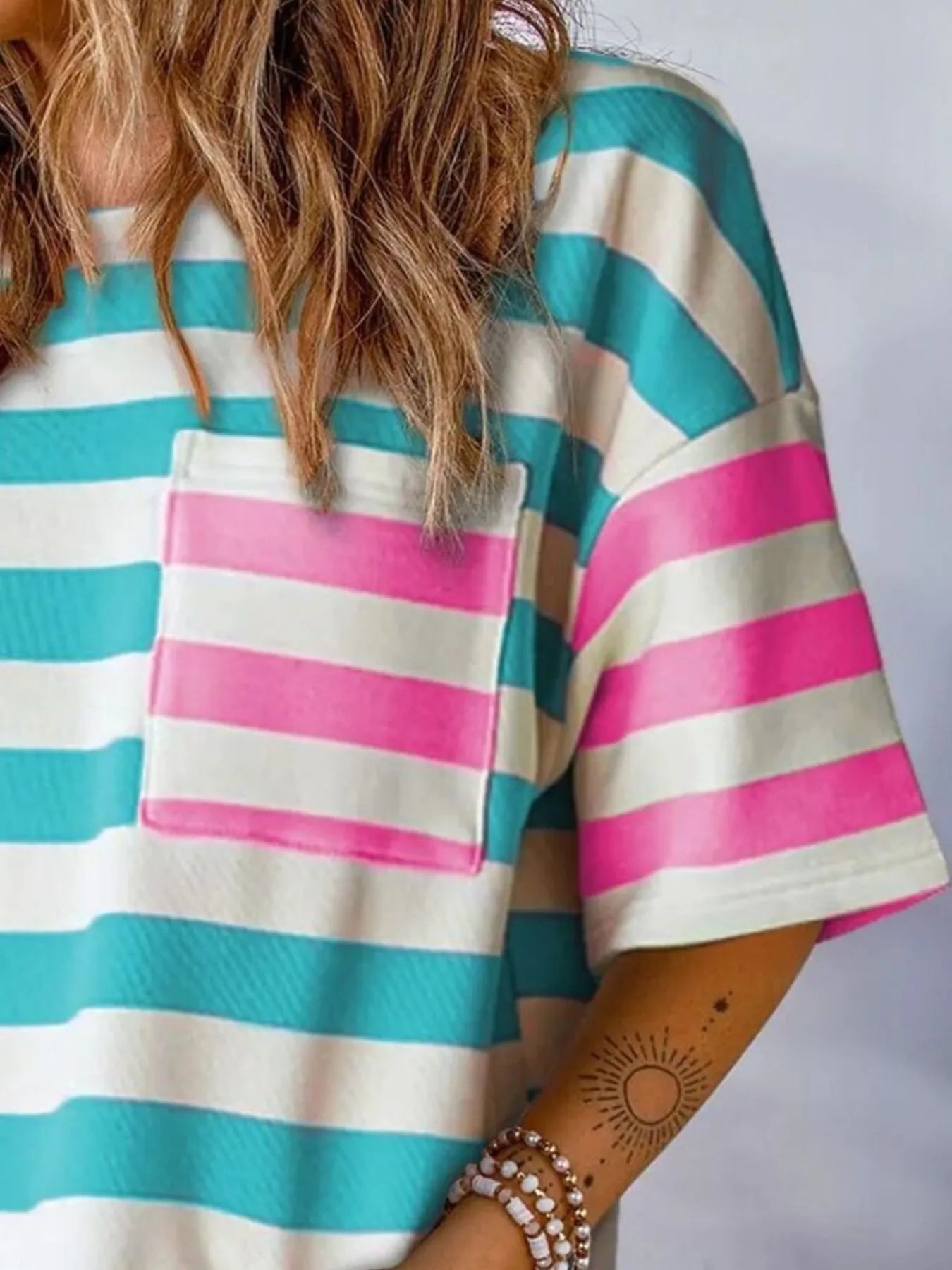 Striped Oversized Short Sleeve T-Shirt - Velora