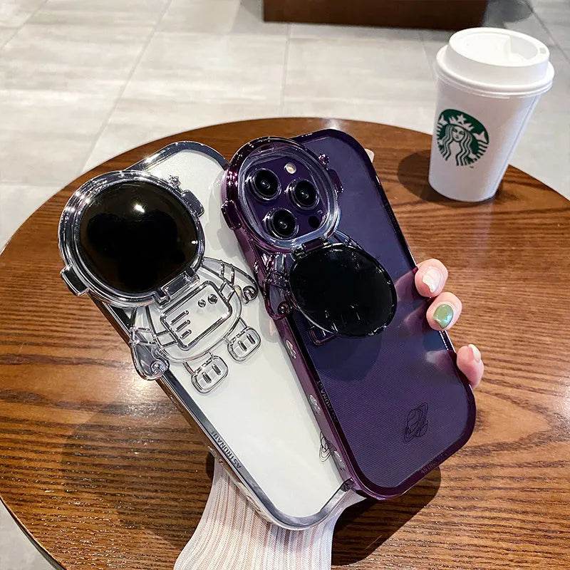 Glitter Astronaut Camera Stand Phone Case Invisible Lens Soft Cover - Velora