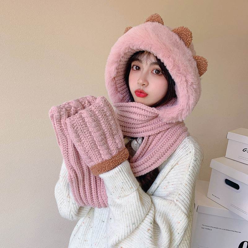 Winter Knitted Wool Scarf Hat Gloves In One Of Three Sets - Velora