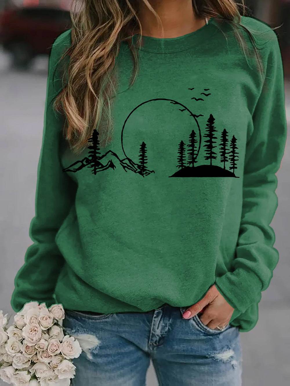New Style Long-sleeved Dandelion Print Ladies Pullover Sweater - Velora