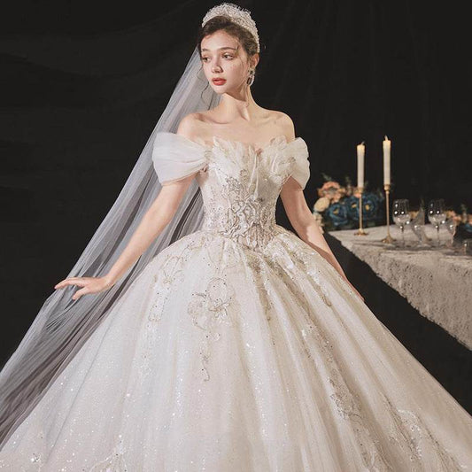 Elegant Elegant Heavy Work Large Trailing Dress - Velora