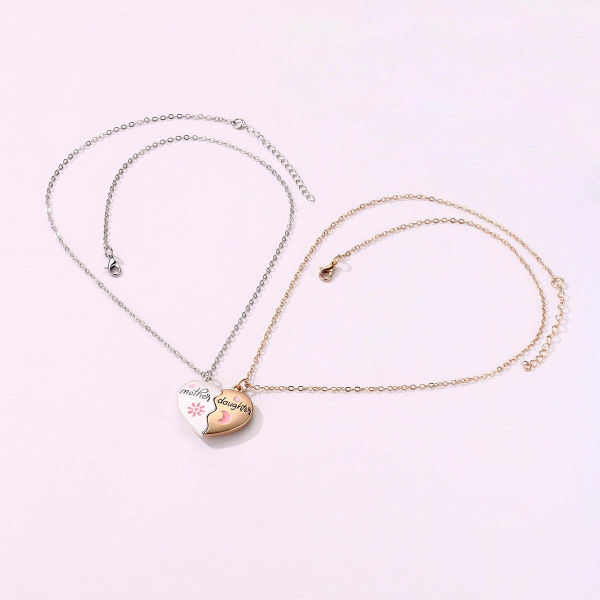 2PCS Set Jewelry Mother Daughter Necklace Matching Heart Magnetic Pendant Fashion Gifts For Mother's Day - Velora