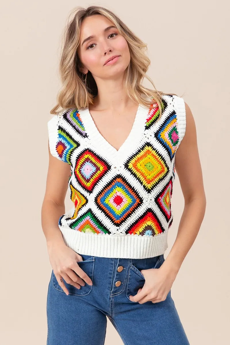 BiBi Diamond Granny Square Sweater Vest - Velora