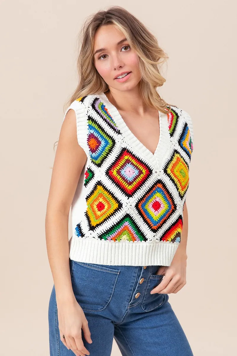BiBi Diamond Granny Square Sweater Vest - Velora