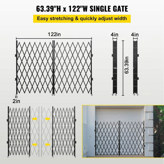 Double Folding Security Gate, 5.1 H X 10.2 W Folding Door Gate, Steel Accordion Security Gate, Flexible Expanding Security Gate, 360 Rolling Barricade Gate, Scissor Gate Or Door With Keys - Velora
