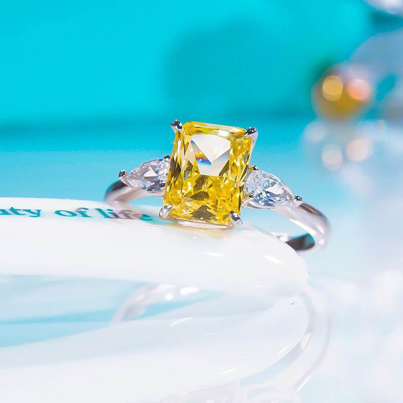 S925 Colorful Rectangular Rhinestone Ring Ins Fashion Love Rings For Women Luxury Jewelry - Velora