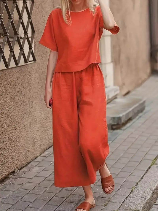 Stylish Suit, Crew-neck Casual T-shirt And Slacks - Velora
