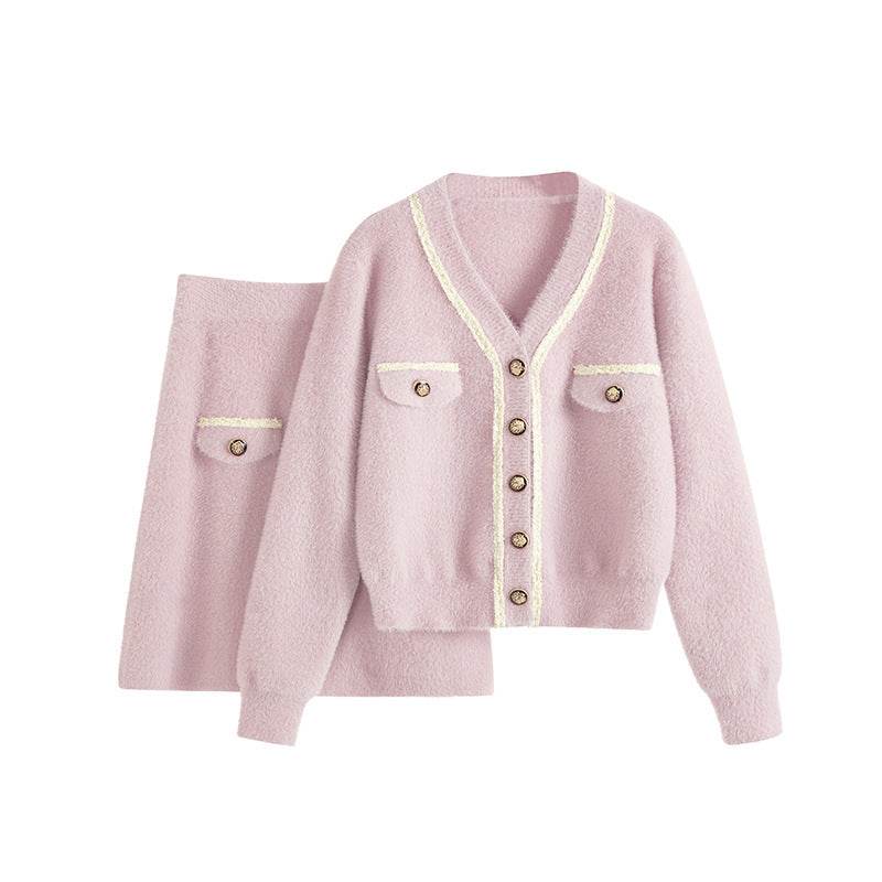 Cardigan Long Sleeve Knitted Two-piece Suit Skirt - Velora
