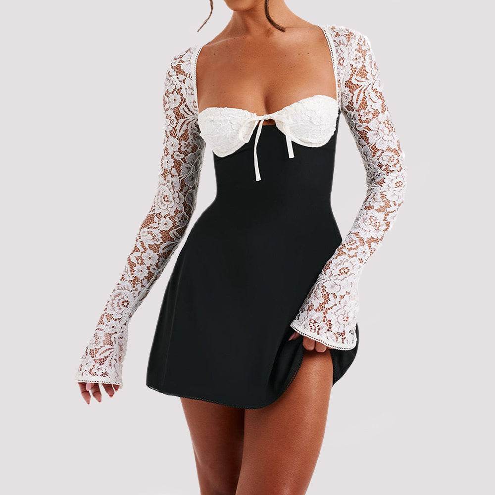 Fashion Corset Lace Long Sleeve Dress Sexy Y2K Backless Lace Up Short Dresses Womens Clothing - Velora