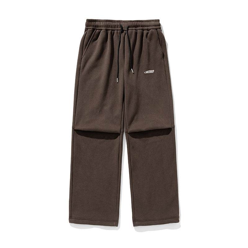 Split Pleated Design Casual Pants Autumn And Winter Embroidery - Velora