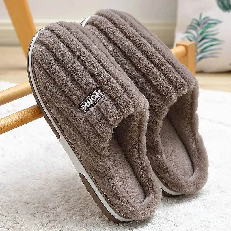 Home Cotton Slippers Women's Winter Plus Size Striped Plush Indoor - Velora