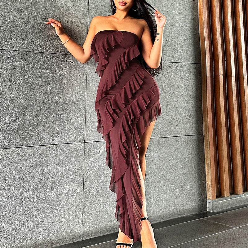 2024 Summer Trend Skinny Women's Fashion Tube Top Backless Split Tassel Dress Birthday Party Clubwear - Velora
