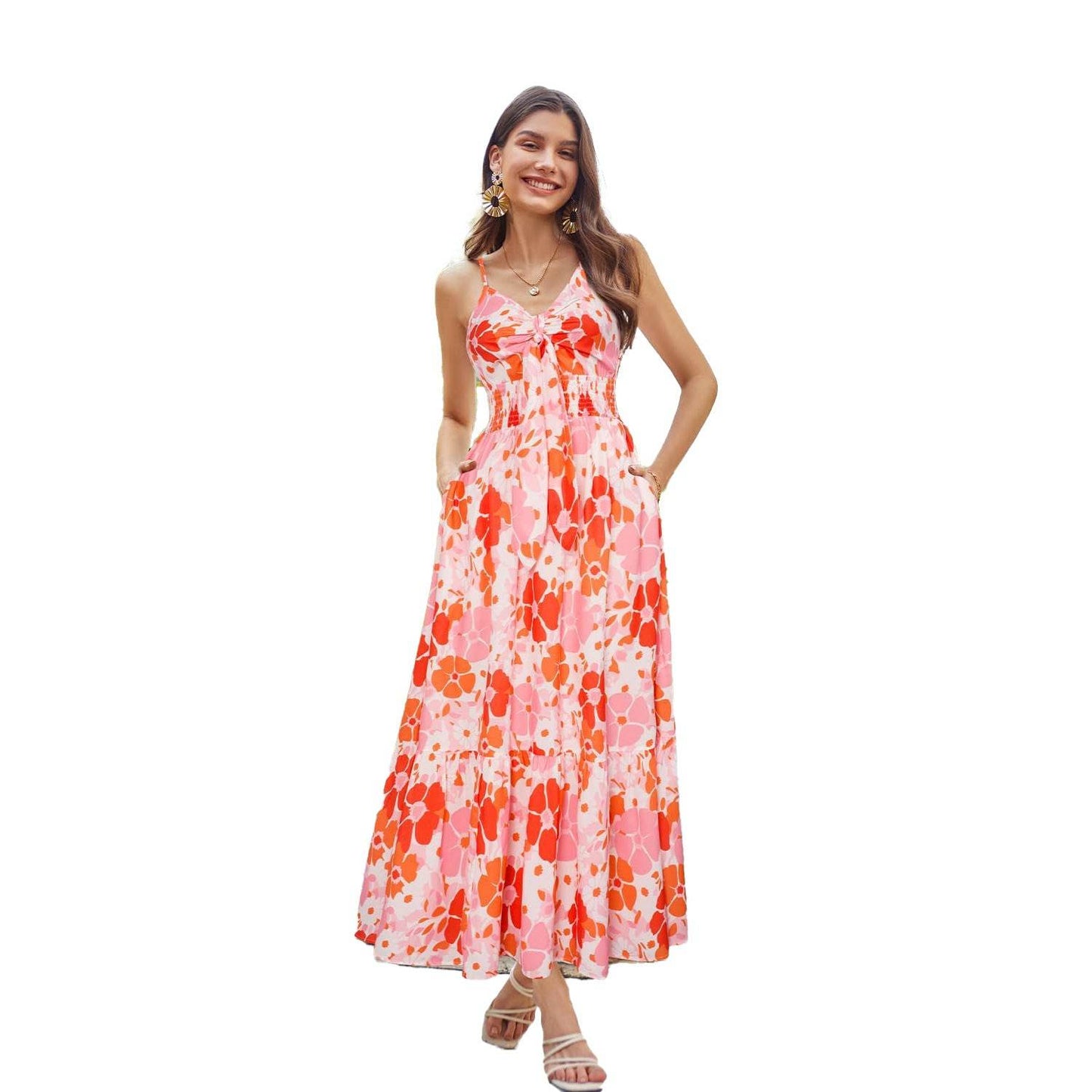 Bohemian Printing Slip Dress Vacation - Velora