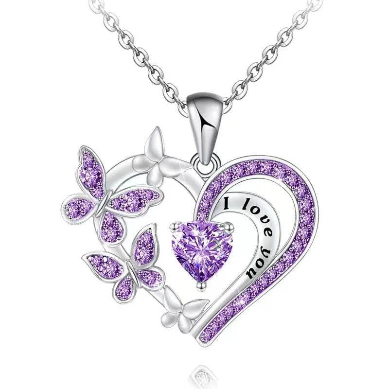 Ins Butterfly Love Necklace With Rhinestones Fashion Personality Hollow Heart-shaped Clavicle Chain Pendant Necklace For Valentine's Day - Velora