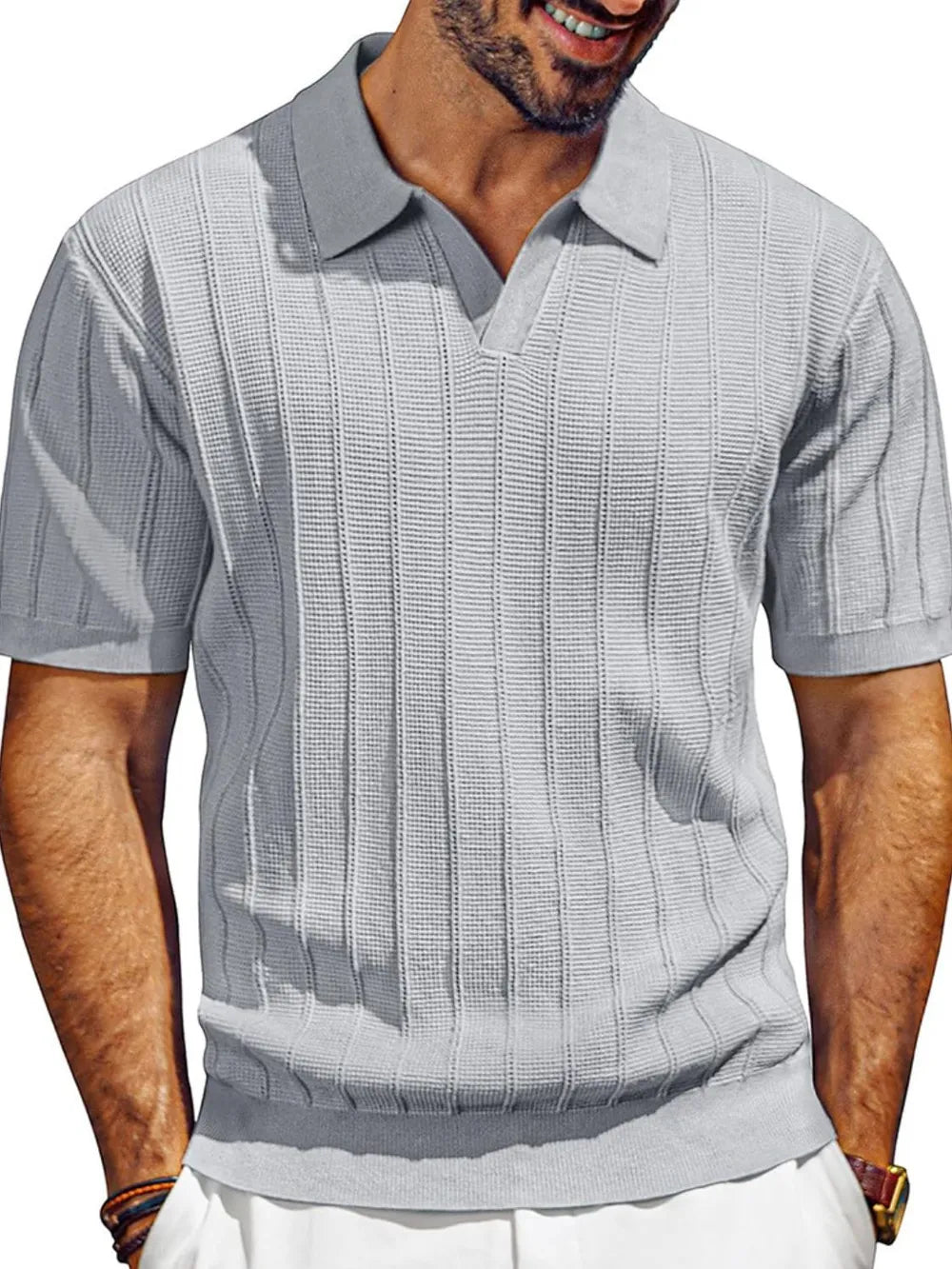 Men's Full Size Textured Collared Neck Short Sleeve Polo Plus Size - Velora
