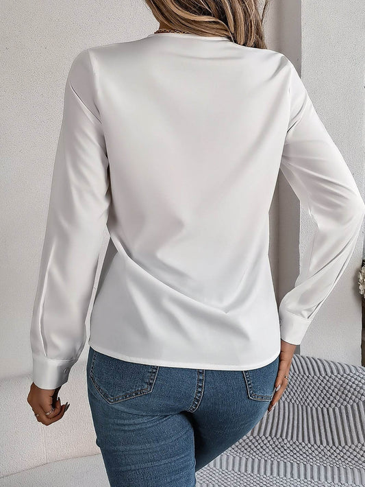 Fashion V-Neck Long Sleeve Shirt Elegant Commuter Solid Blouse Office Women's Clothing - Velora