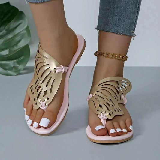 Fashion Hollow Butterfly Flip-Flops Summer Sandals For Women Casual Beach Shoes New Low Heel Flat Slides Slippers - Velora
