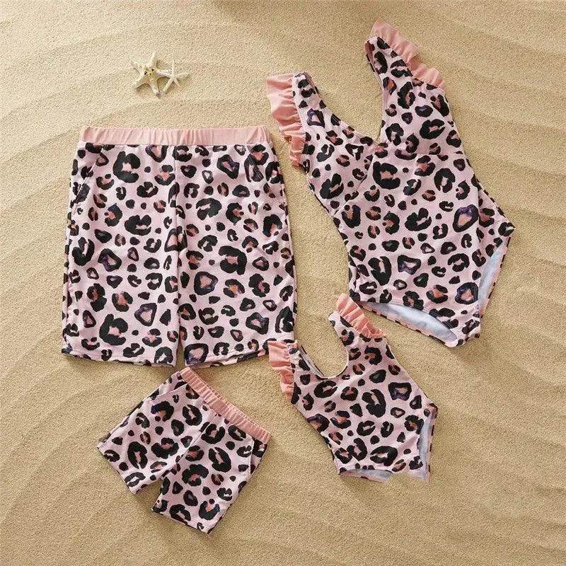 Fashion Simple Pink Leopard Print Parent-child Swimsuit - Velora