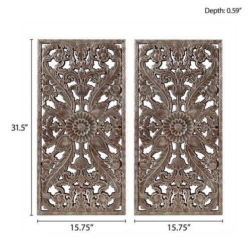 Distressed Carved Wood 2-piece Wall Decor Set - Velora