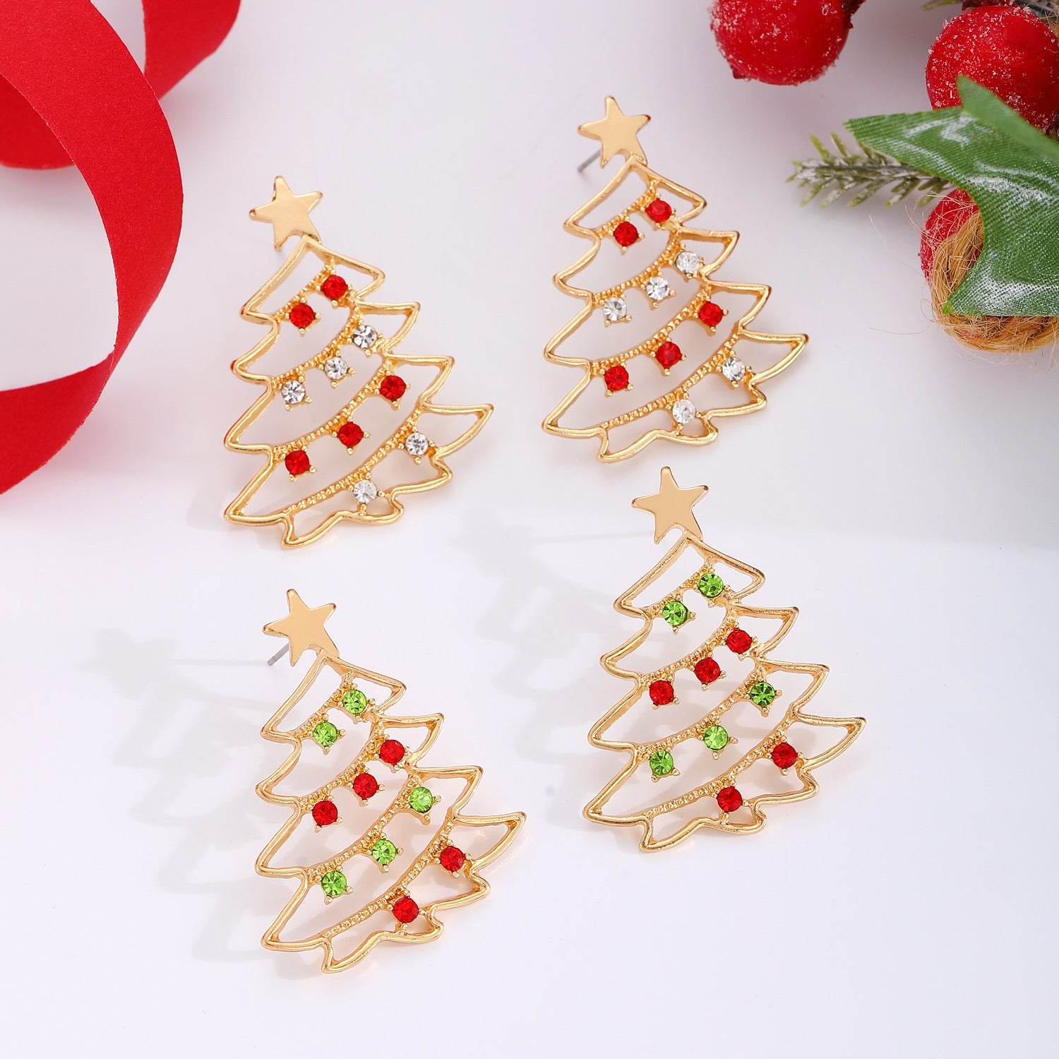 Christmas Earrings With Christmas Tree Colorful Zircon Christmas Tree Earrings For Women Personality Earrings Party Jewelry Christmas Gift - Velora