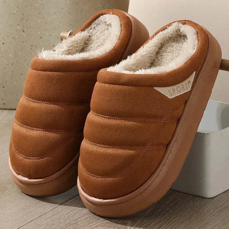 Fashion Solid Plush Slipper Winter Warm Indoor Floor Bedroom Home Slippers For Couple Thick-soled House Shoes Women Men - Velora