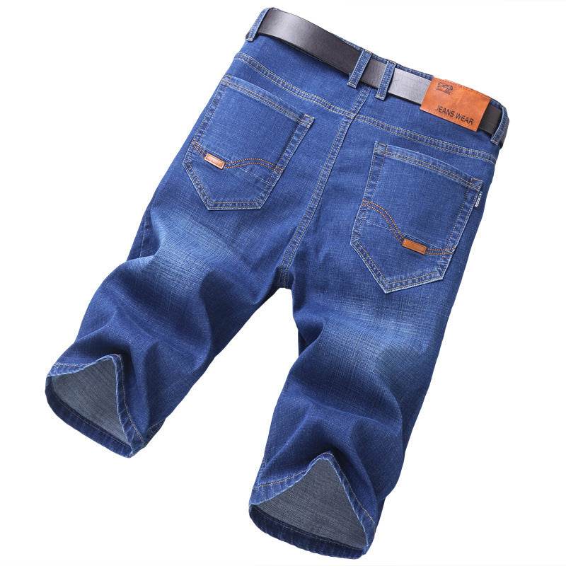 Jeans Shorts Men Elastic Straight Denim Mid Waist Loose Shorts - Velora