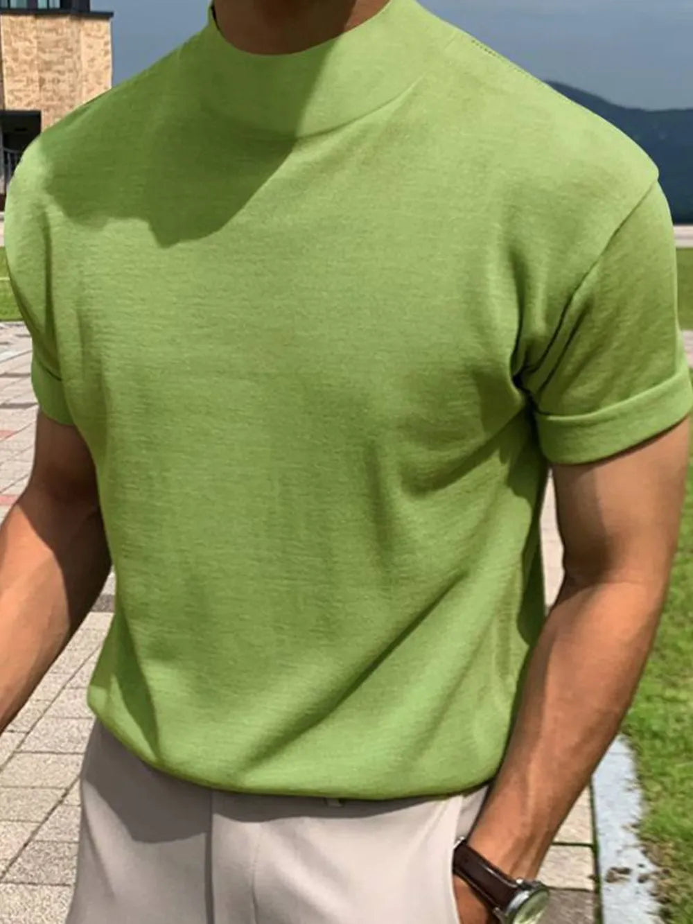Men's Full Size Mock Neck Short Sleeve T-Shirt Plus Size - Velora