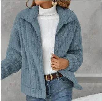 Fall Winter Casual Women Thick Fleece sherpa Lapel Cardigan sweater Jacket - Velora