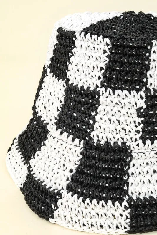 Fame Checkered Pattern Knit Bucket Hat - Velora