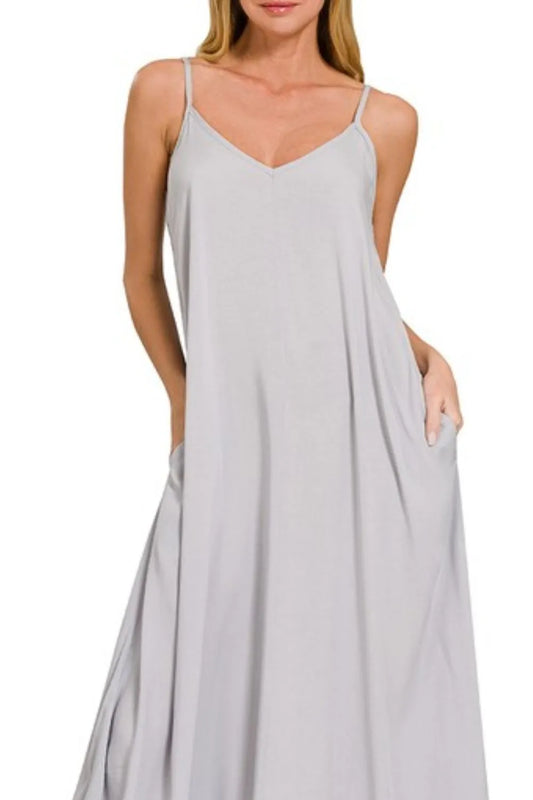 Zenana Woven Arc Hem Cami Dress With Flowy Pockets - Velora