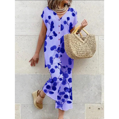 Women's Long Dress Green Rayon Blend Botanical Print - Velora