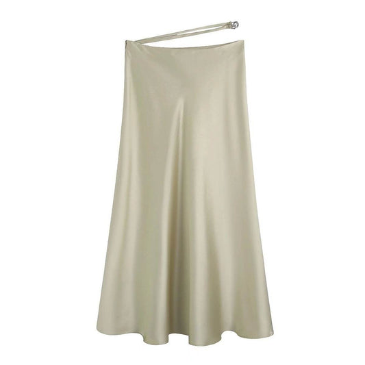 High Waisted Midi Silk Satin Skirt - Velora