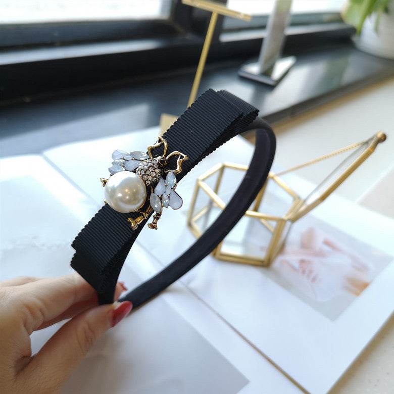 Fabric Bow Hair Band Bee Pearl Hairpin - Velora
