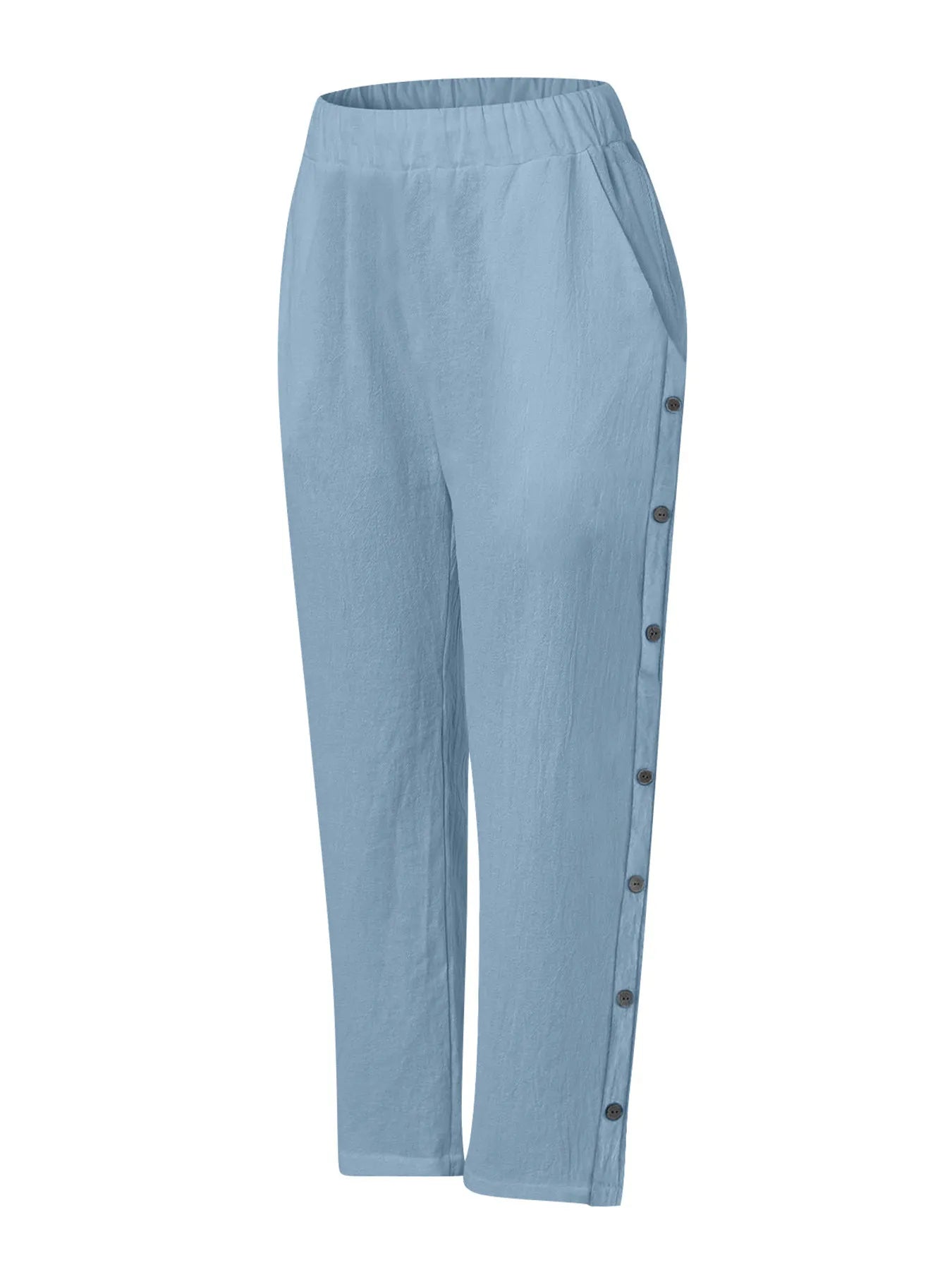 Full Size Side Decor Button Casual Wide Leg Pants Plus Size - Velora