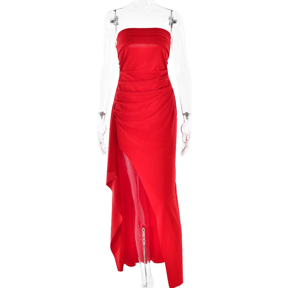 Strapless Split Long Dress Summer Fashion Pleated Bridesmaid Dress For Womens Party Wedding Clothing - Velora