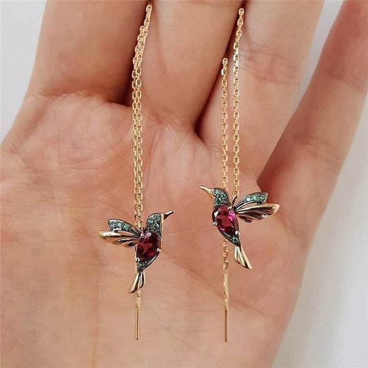 Fashion Jewelry New Unique Little Bird Drop Long Hanging Hummingbird Earrings For Women Elegant Girl Tassel Crystal Pendant Earring Jewelry - Velora