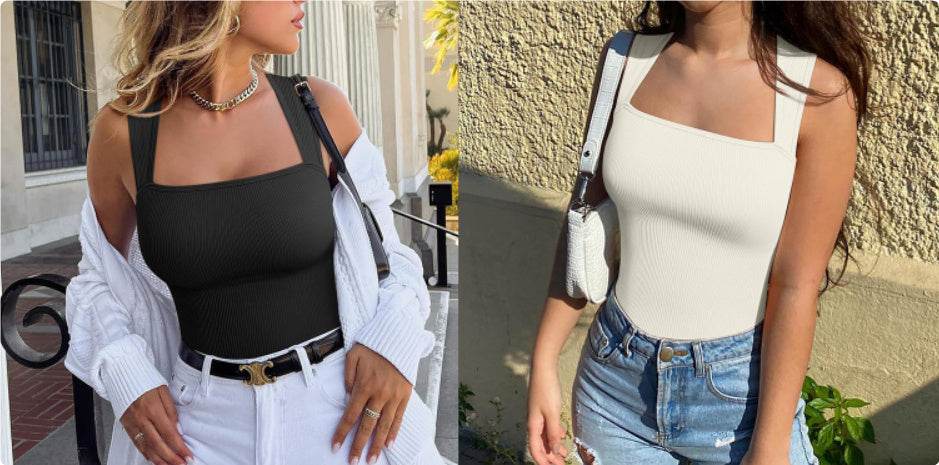 Thread Square Neck Jumpsuit Sleeveless Slim Fit Tank Top Summer Shapewear - Velora