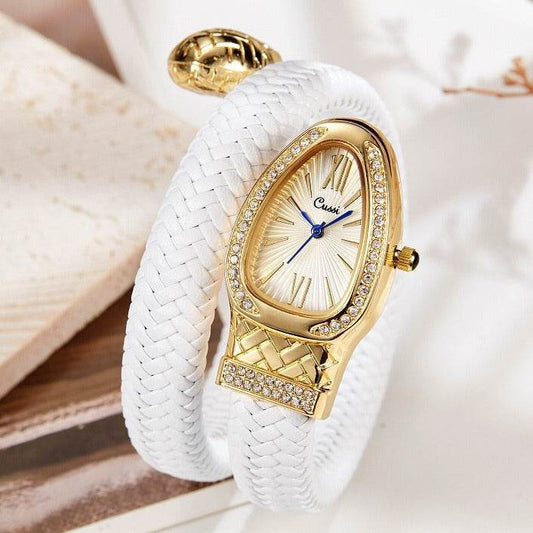 Snake Watch Fashion Quartz Watch Diamond Leather Strap - Velora