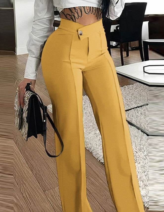 Slim Straight-leg Pants With Buckle Fashion Solid Color Trousers For Womens Clothing - Velora