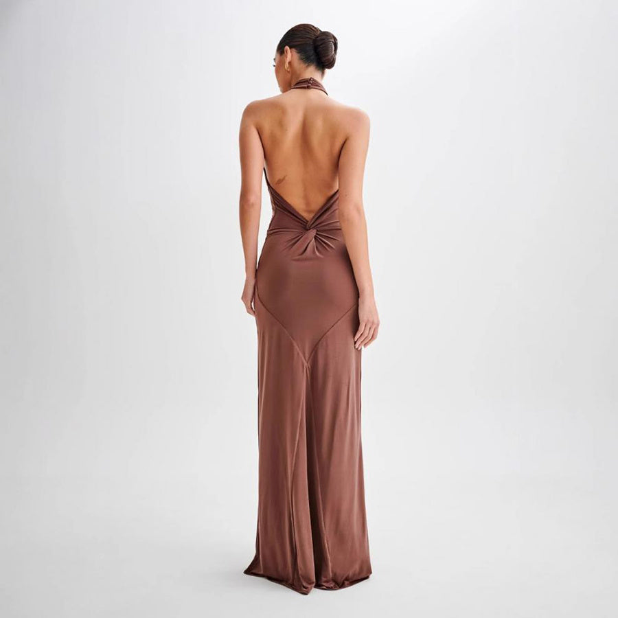Ins Bodycon Halter Dress Sexy Backless Slim Fit Waist Slimming Maxi Dresses Prom Party Club Clothing For Women Velora