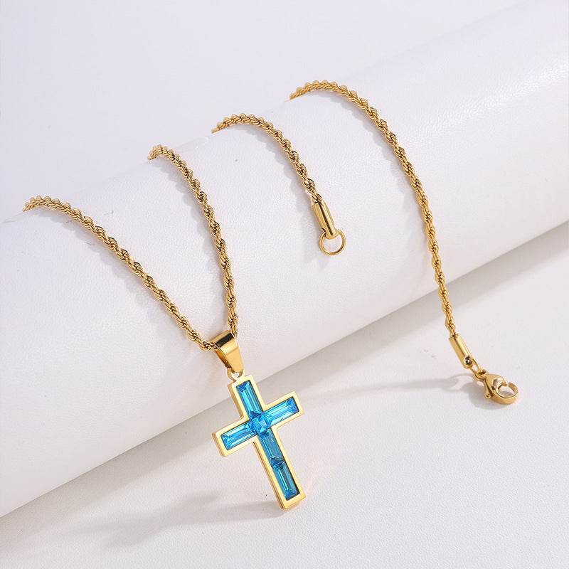 Fashion Jewelry European And American Ing Style Diamond Cross Necklace Unique No Color Fading - Velora