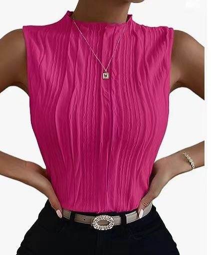 Women's Half Turtleneck Wide Pattern Vest Summer Retro Chic Sleeveless Top - Velora