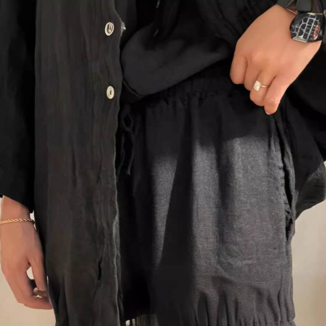 Casual Polyester Pocket Shirt Pants Suitable For Women's Wide Leg Pants, Long Sleeved Shirt Set, Women's Loose High Street Two-piece Set - Velora