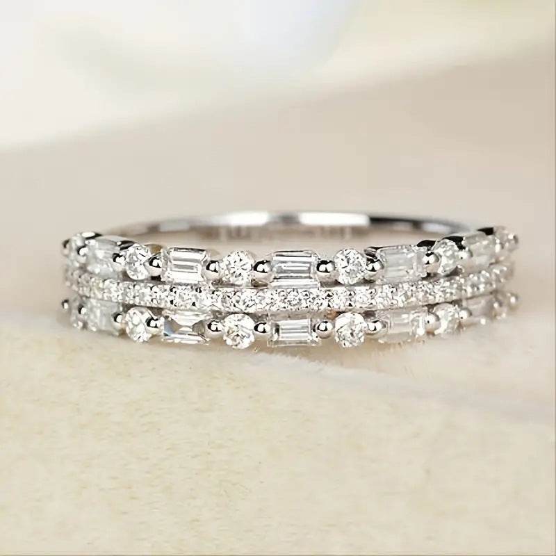 Multilayer Ring Three-layer Fine Circle Line Setting For Women Full Finger Rings Jewelry Gifts - Velora