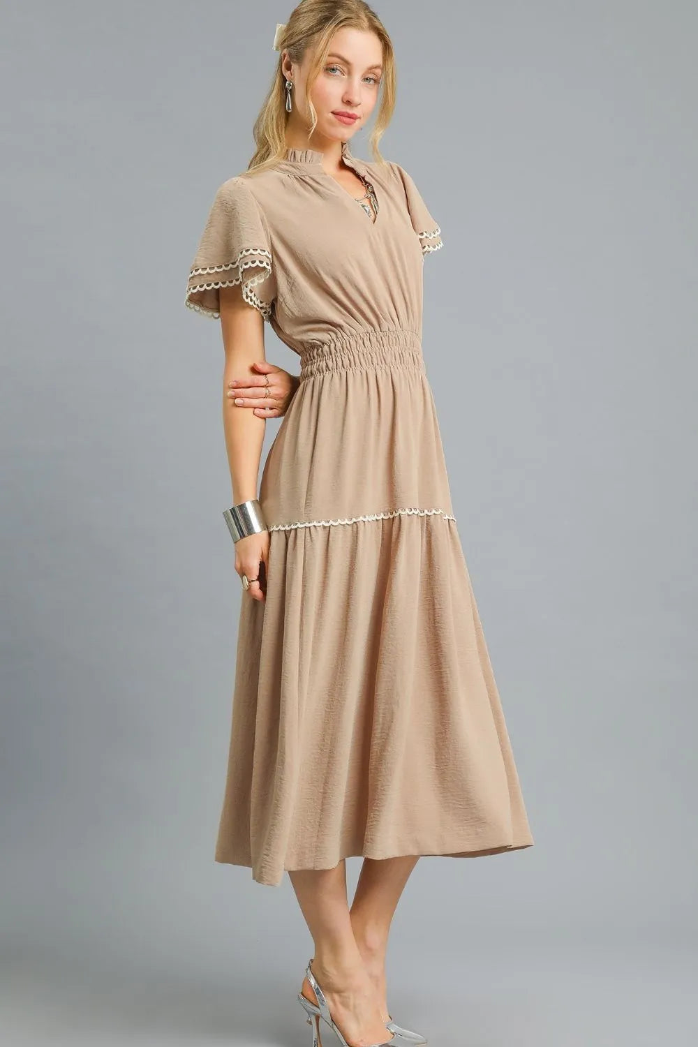 Umgee Tiered Flutter Sleeve Midi Dress - Velora