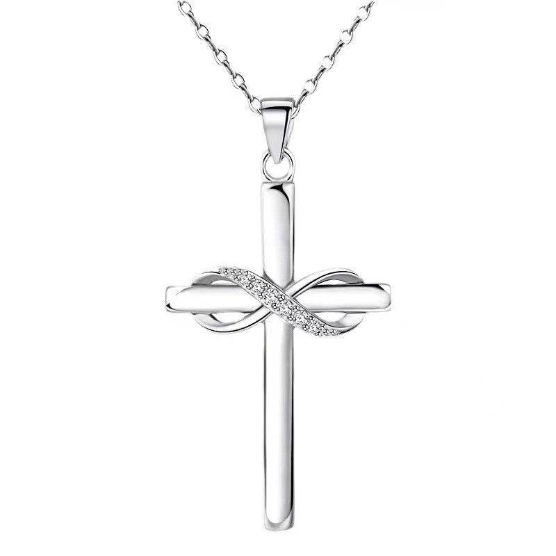 Cross With Infinity Sign Pendant Necklace For Women Simple Stylish Gold Color Neck Accessories Temperament Lady Jewelry Fashion Jewelry Valentine's Day Gifts - Velora
